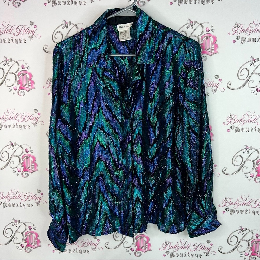 Bianca button down sparkly shimmer vintage retro shiny Elegant Multicolor
